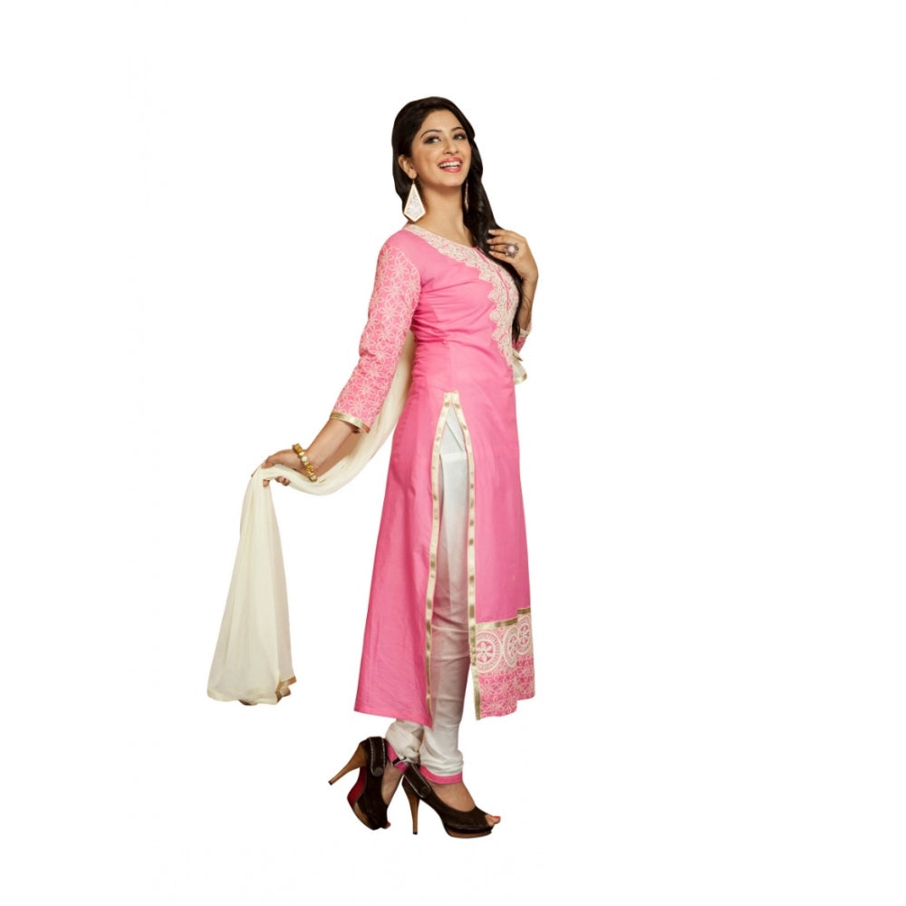 HD Women's Georgette Unstitched Salwar Suit-Material With Dupatta (Pink &amp; White,2.2 Mtrs)
