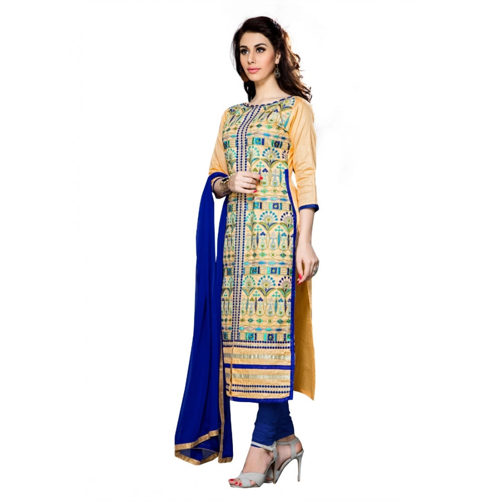 HD Women's Cotton Unstitched Salwar Suit-Material With Dupatta (Beige,2.3 Mtrs)