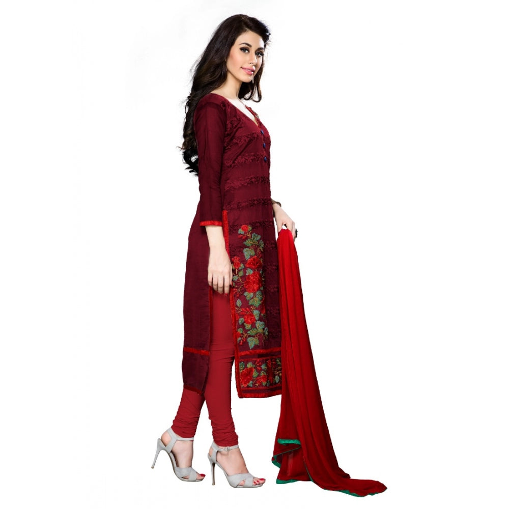 HD Women's Cotton Unstitched Salwar Suit-Material With Dupatta (Dark Maroon,2.3 Mtrs)