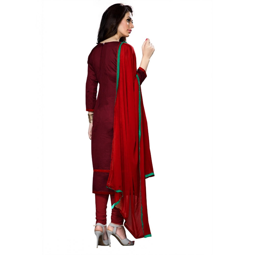 HD Women's Cotton Unstitched Salwar Suit-Material With Dupatta (Dark Maroon,2.3 Mtrs)