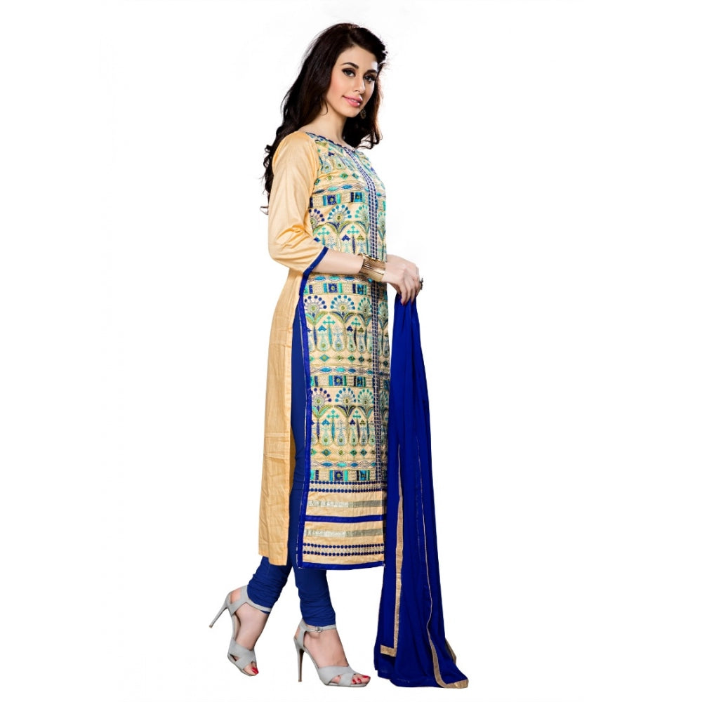 HD Women's Cotton Unstitched Salwar Suit-Material With Dupatta (Beige,2.3 Mtrs)
