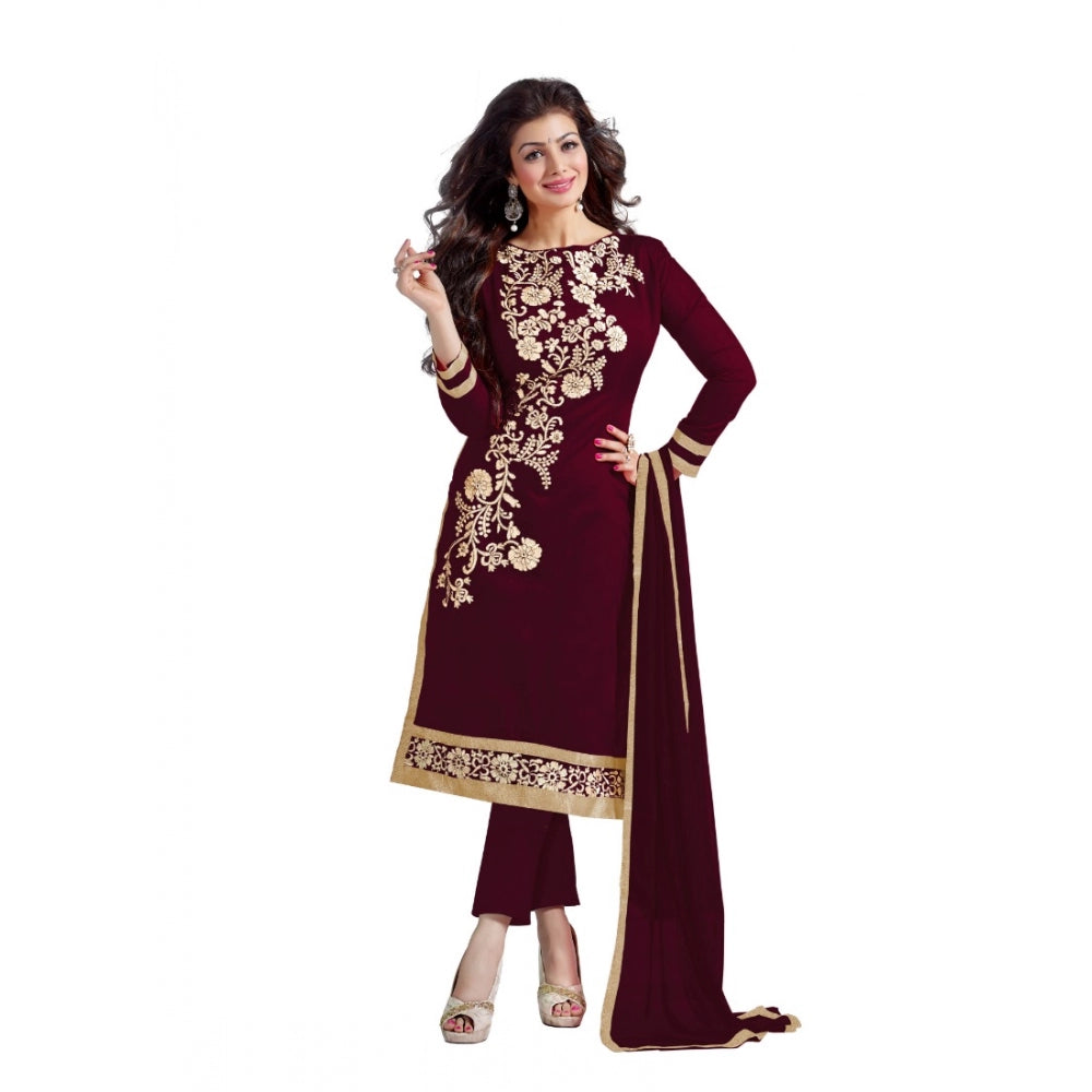 HD Women's Chanderi Unstitched Salwar Suit-Material With Dupatta (Brown,2 Mtrs)