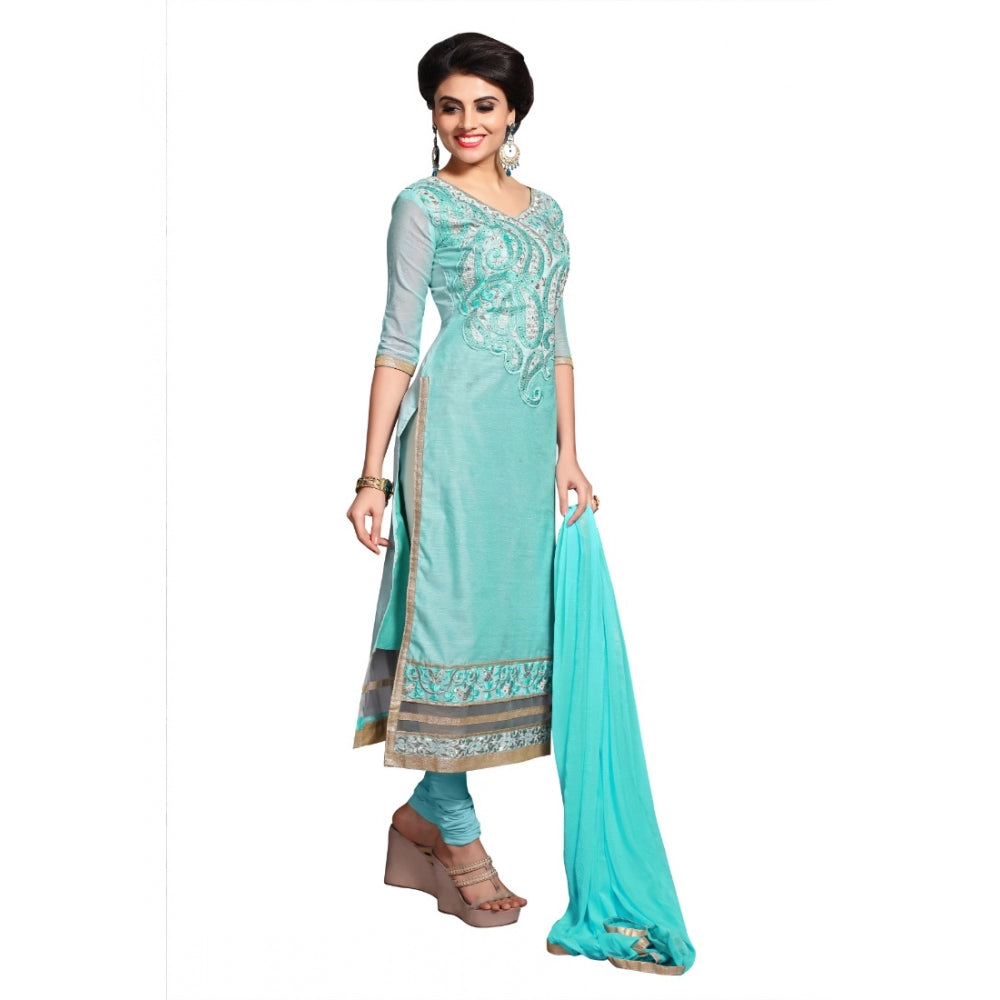 HD Women's Chanderi Unstitched Salwar Suit-Material With Dupatta (Light Sea Green,2.3 Mtrs)