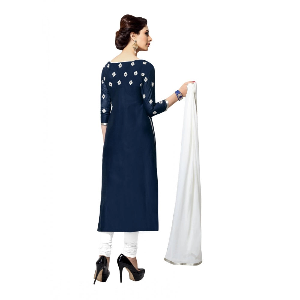 HD Women's Cotton Unstitched Salwar Suit-Material With Dupatta (Navy Blue,2.2 Mtrs)