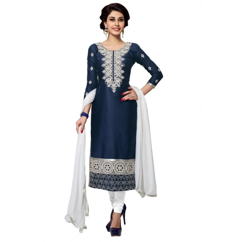 HD Women's Cotton Unstitched Salwar Suit-Material With Dupatta (Navy Blue,2.2 Mtrs)