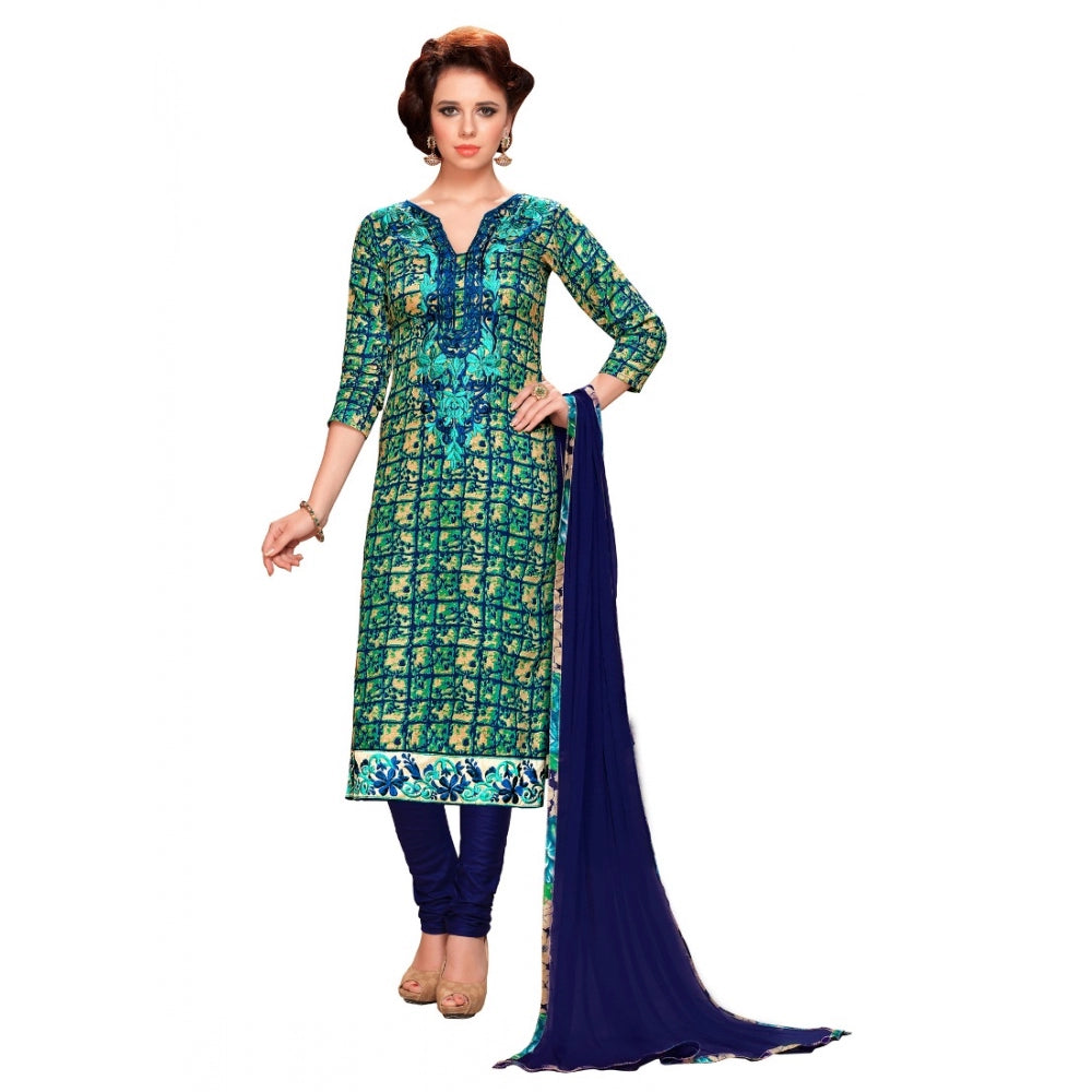 HD Women's Glaze Cotton Unstitched Salwar Suit-Material With Dupatta (Blue &amp; Green,2.3 Mtrs)
