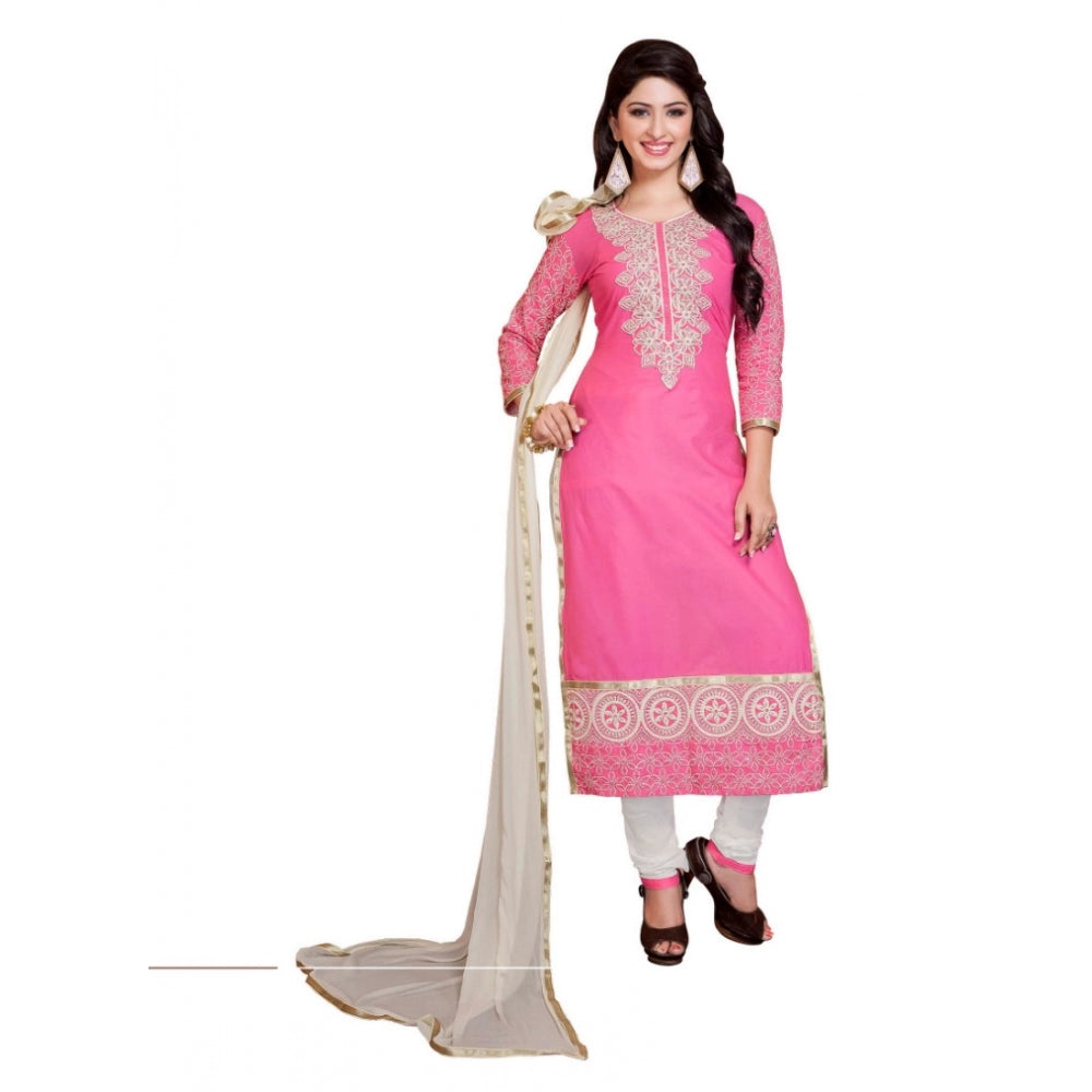 HD Women's Georgette Unstitched Salwar Suit-Material With Dupatta (Pink &amp; White,2.2 Mtrs)