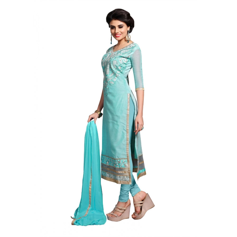 HD Women's Chanderi Unstitched Salwar Suit-Material With Dupatta (Light Sea Green,2.3 Mtrs)
