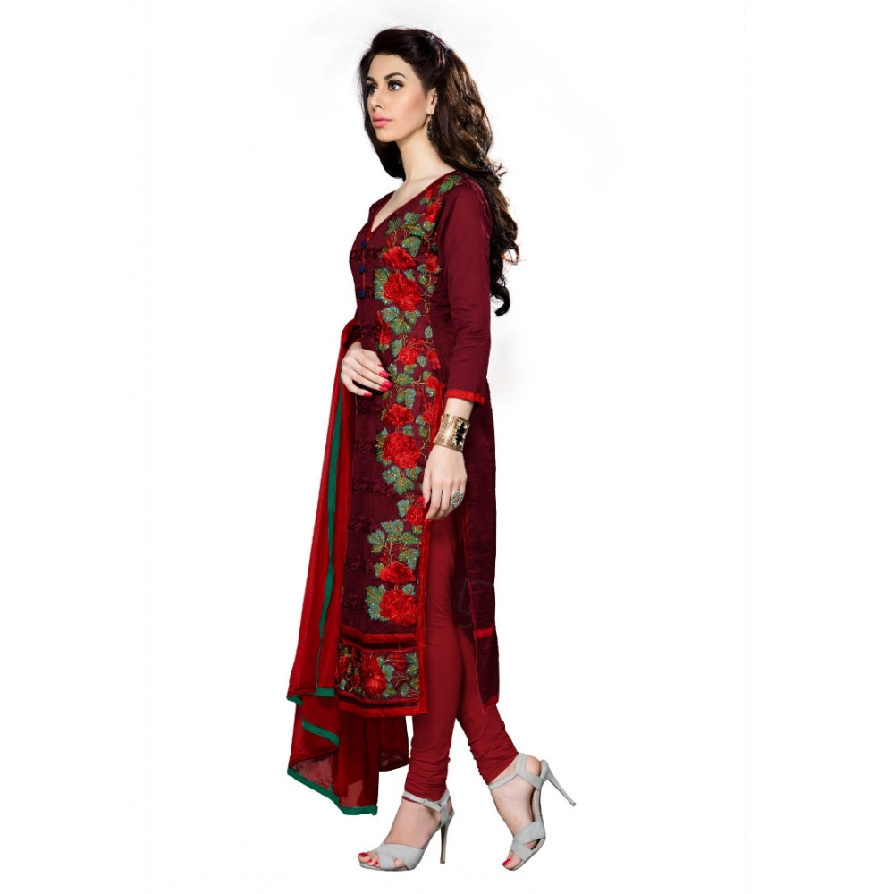 HD Women's Cotton Unstitched Salwar Suit-Material With Dupatta (Dark Maroon,2.3 Mtrs)