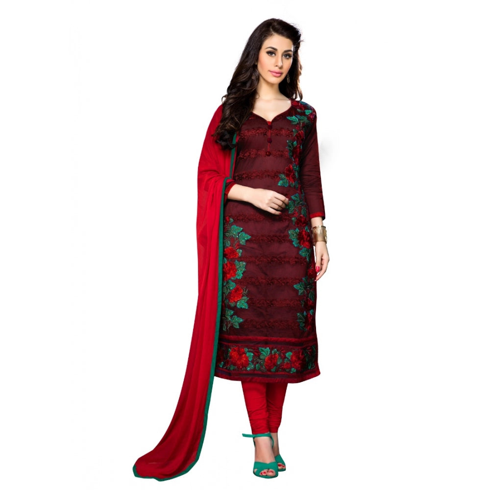 HD Women's Cotton Unstitched Salwar Suit-Material With Dupatta (Dark Maroon,2.3 Mtrs)