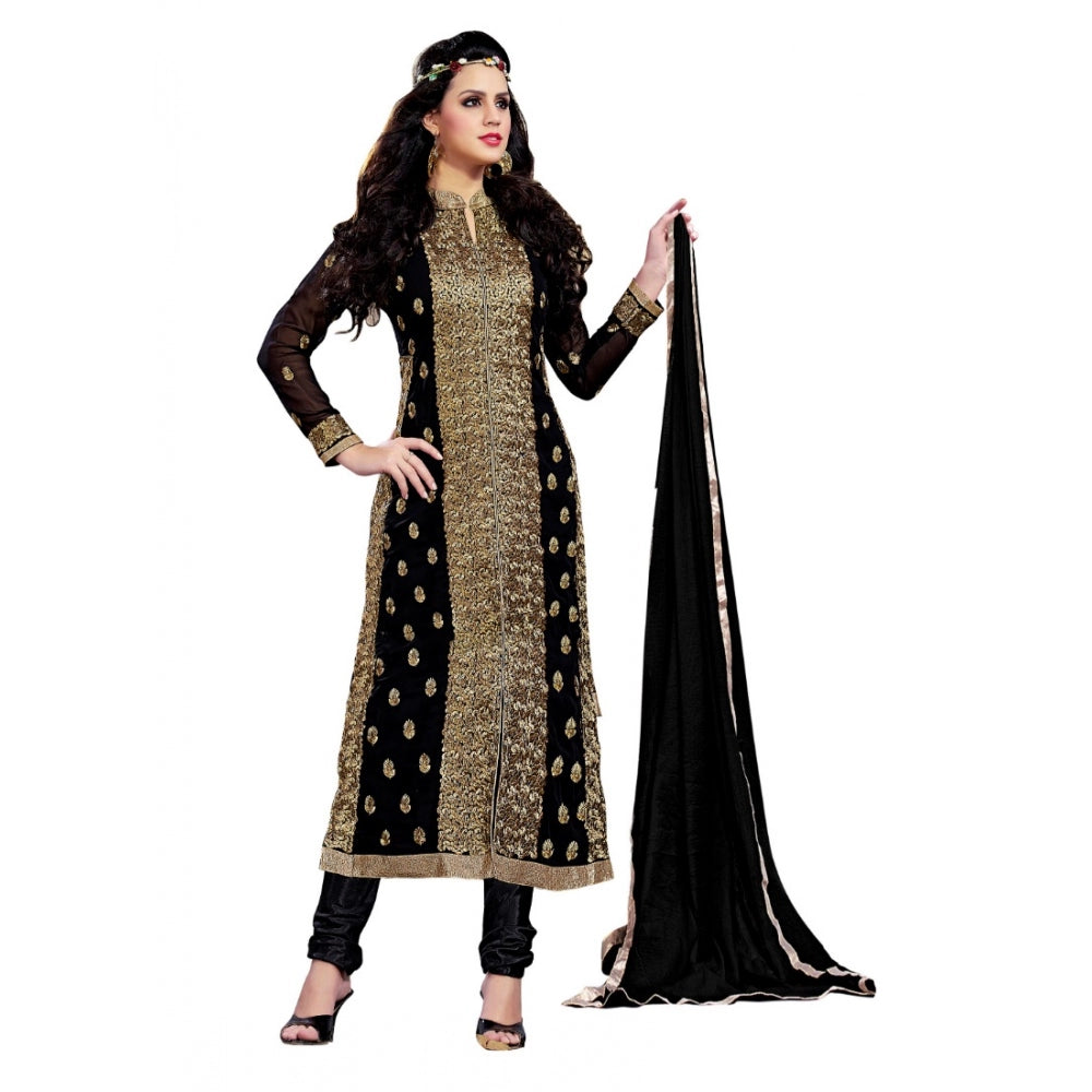 HD Women's Georgette Unstitched Salwar Suit-Material With Dupatta (Black,2 Mtrs)
