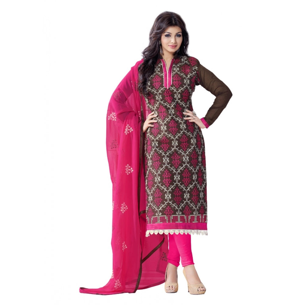 HD Women's Chanderi Unstitched Salwar Suit-Material With Dupatta (Brown,2.2 Mtrs)