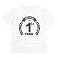 HamariDookan Men's PC Cotton 1st Anniversary Printed T Shirt (Color: White, Thread Count: 180GSM)