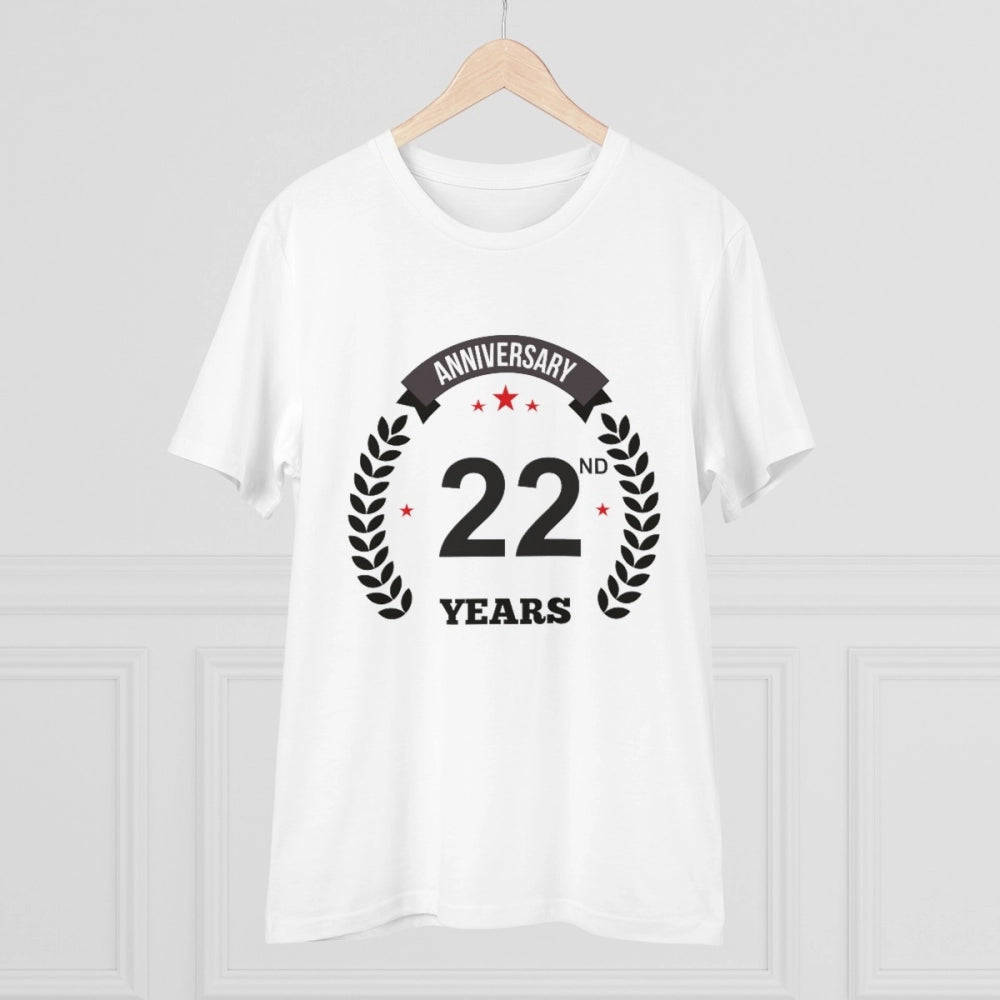 HamariDookan Men's PC Cotton 22nd Anniversary Printed T Shirt (Color: White, Thread Count: 180GSM)