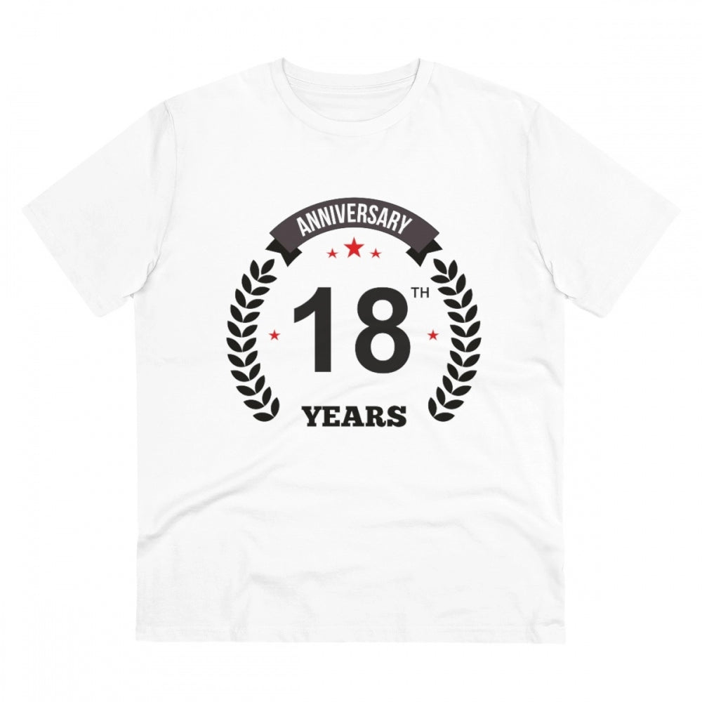 HamariDookan Men's PC Cotton 18th Anniversary Printed T Shirt (Color: White, Thread Count: 180GSM)