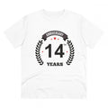 HamariDookan Men's PC Cotton 14th Anniversary Printed T Shirt (Color: White, Thread Count: 180GSM)
