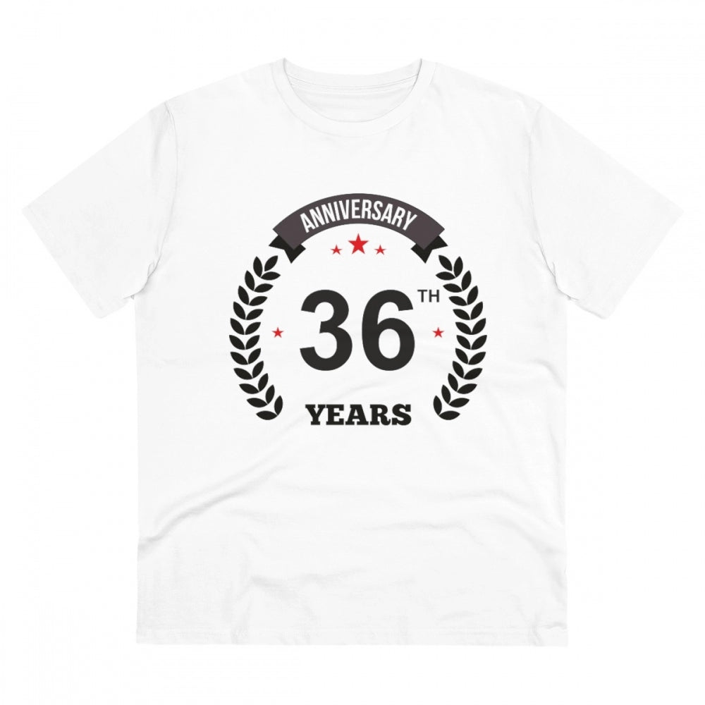 HamariDookan Men's PC Cotton 36th Anniversary Printed T Shirt (Color: White, Thread Count: 180GSM)