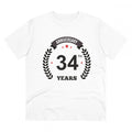 HamariDookan Men's PC Cotton 34th Anniversary Printed T Shirt (Color: White, Thread Count: 180GSM)