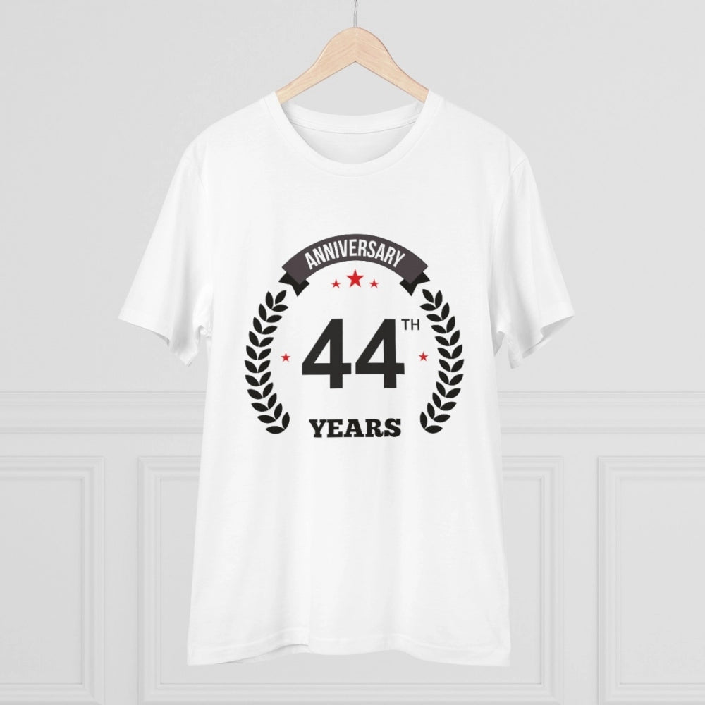 HamariDookan Men's PC Cotton 44th Anniversary Printed T Shirt (Color: White, Thread Count: 180GSM)