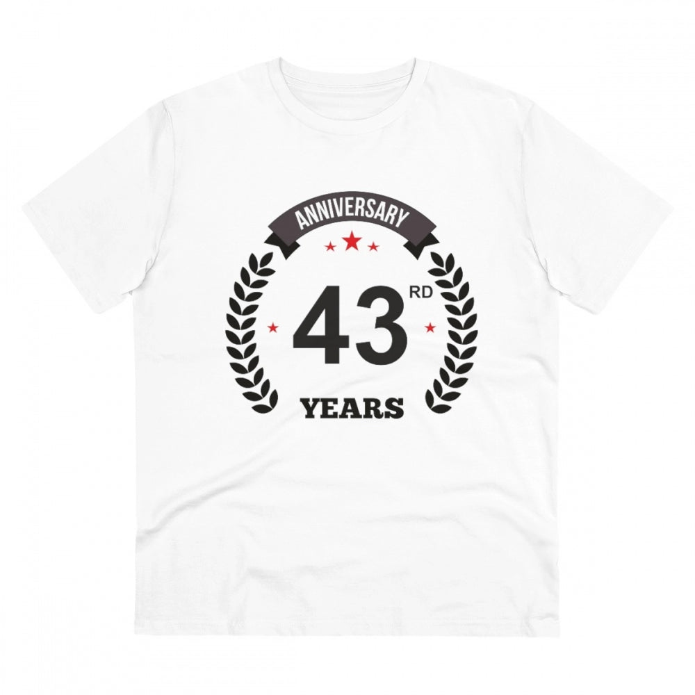 HamariDookan Men's PC Cotton 43rd Anniversary Printed T Shirt (Color: White, Thread Count: 180GSM)
