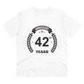 HamariDookan Men's PC Cotton 42nd Anniversary Printed T Shirt (Color: White, Thread Count: 180GSM)