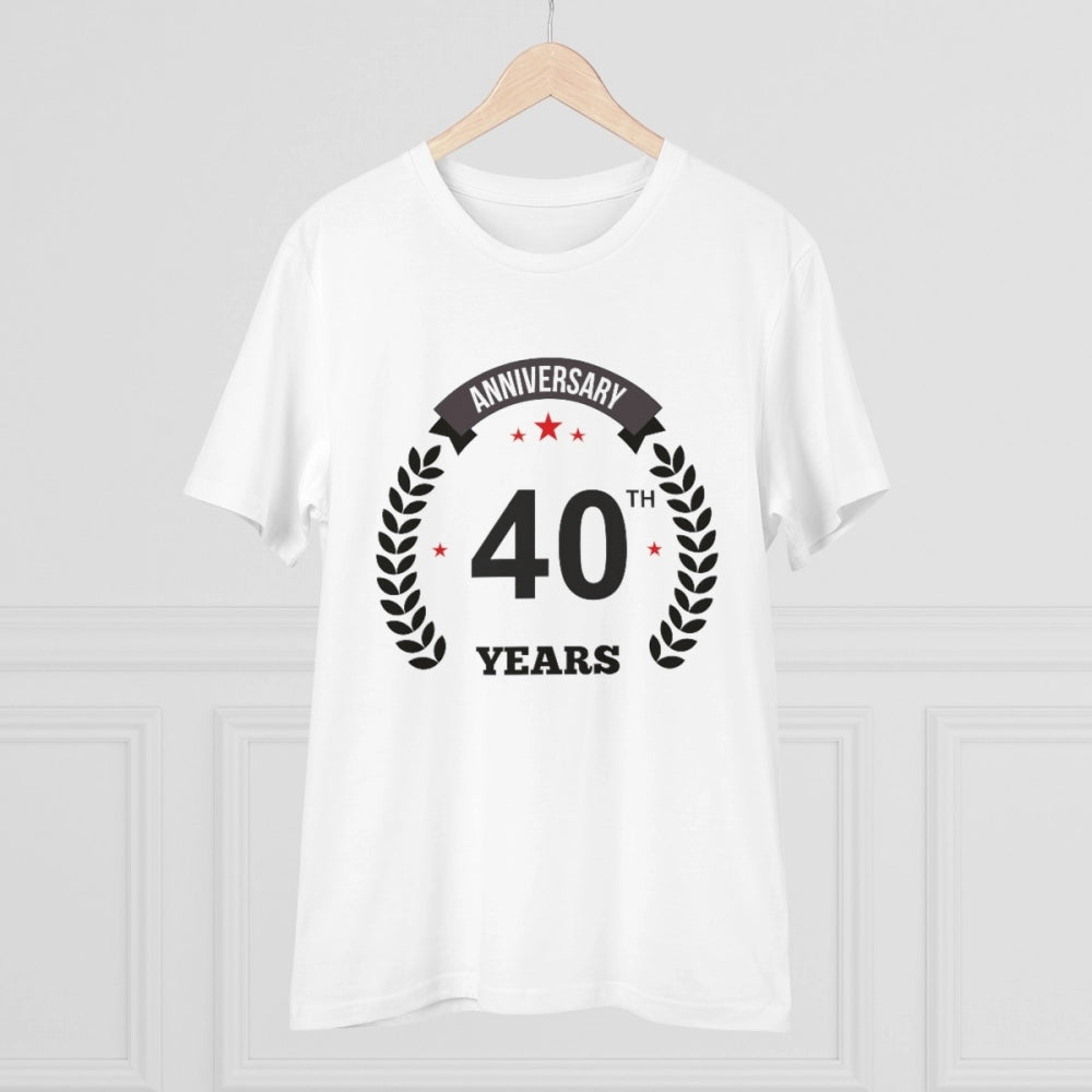 HamariDookan Men's PC Cotton 40th Anniversary Printed T Shirt (Color: White, Thread Count: 180GSM)