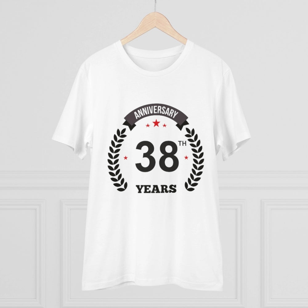 HamariDookan Men's PC Cotton 38th Anniversary Printed T Shirt (Color: White, Thread Count: 180GSM)