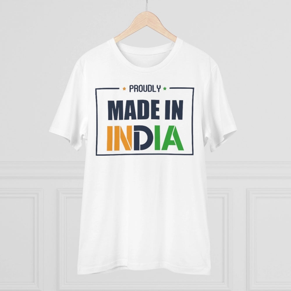 HamariDookan Men's PC Cotton Made In India Printed T Shirt (Color: White, Thread Count: 180GSM)