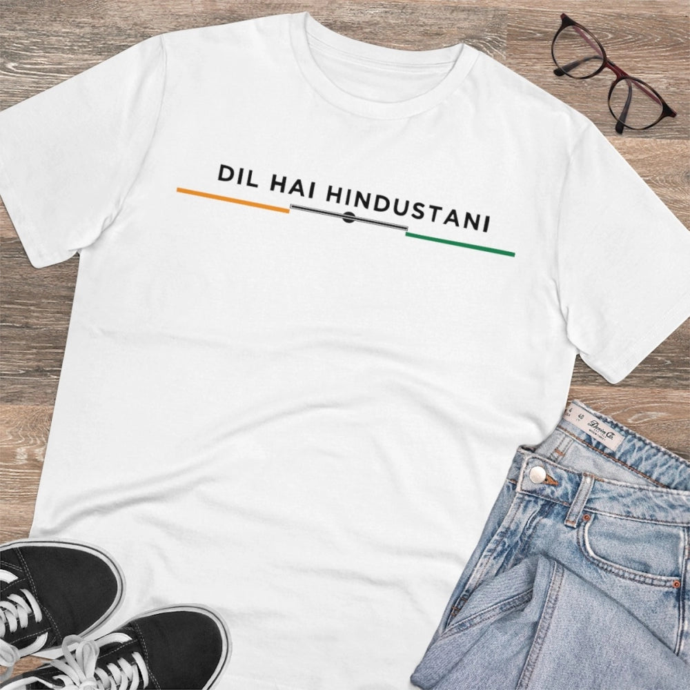 HamariDookan Men's PC Cotton Dil Se Hindustani Printed T Shirt (Color: White, Thread Count: 180GSM)