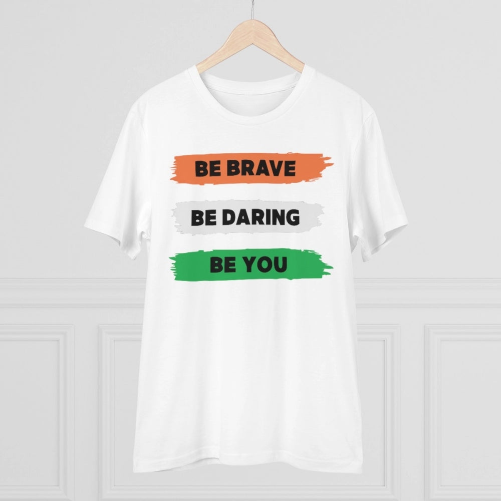 HamariDookan Men's PC Cotton Be Brave Be You Printed T Shirt (Color: White, Thread Count: 180GSM)