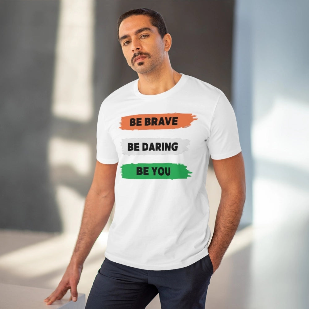 HamariDookan Men's PC Cotton Be Brave Be You Printed T Shirt (Color: White, Thread Count: 180GSM)