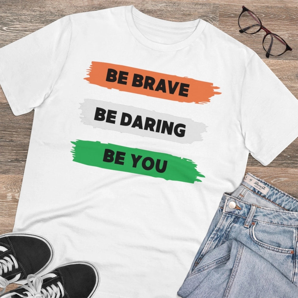 HamariDookan Men's PC Cotton Be Brave Be You Printed T Shirt (Color: White, Thread Count: 180GSM)