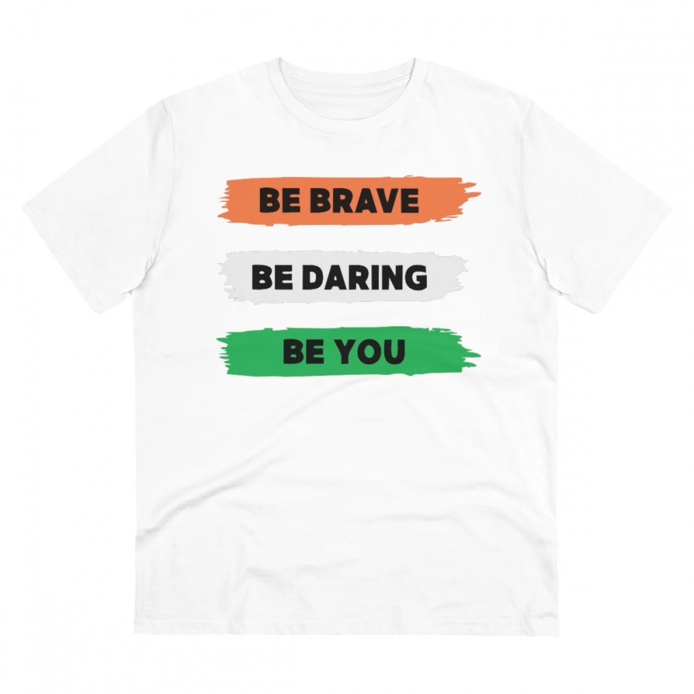 HamariDookan Men's PC Cotton Be Brave Be You Printed T Shirt (Color: White, Thread Count: 180GSM)