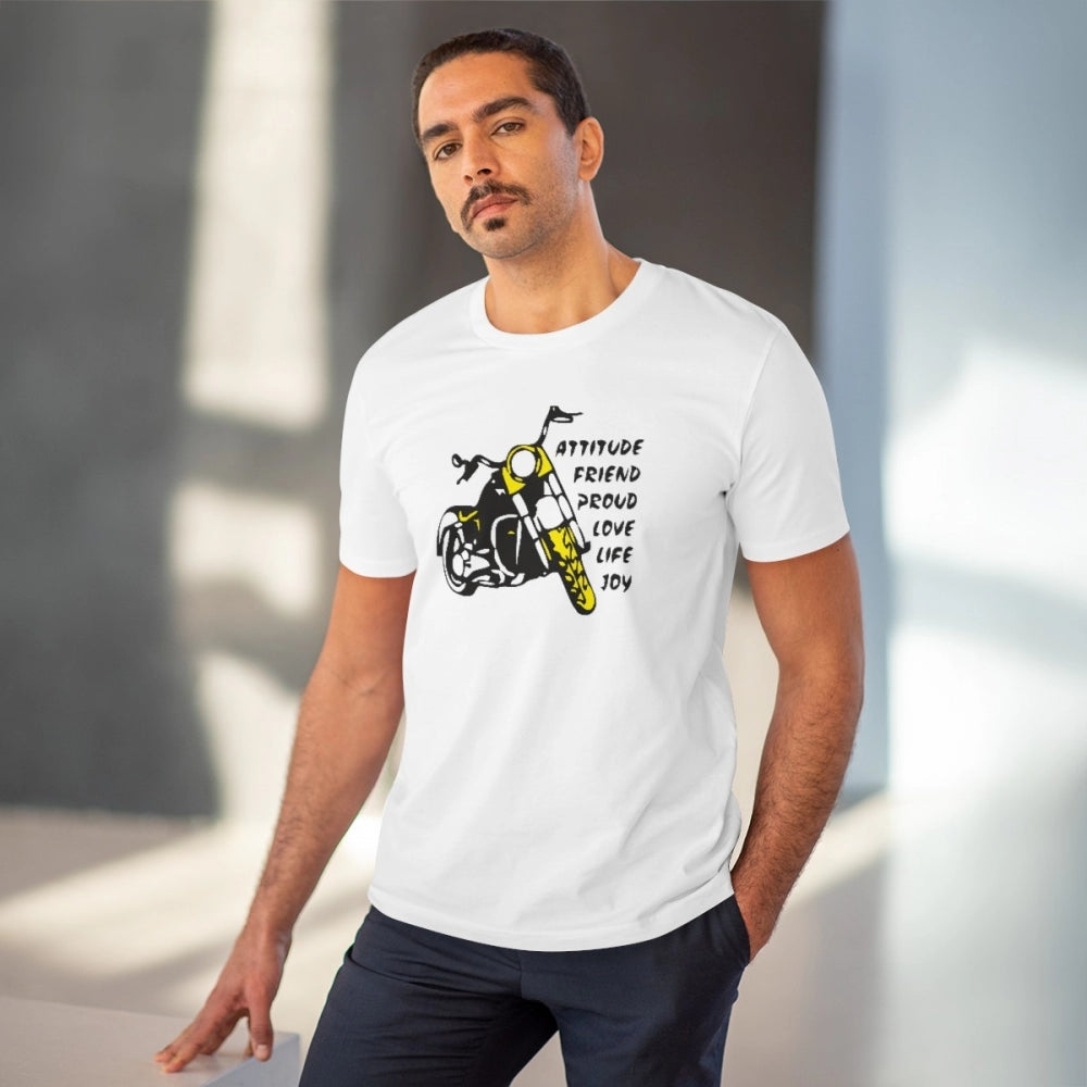 HamariDookan Men's PC Cotton Bike Ride Design Printed T Shirt (Color: White, Thread Count: 180GSM)