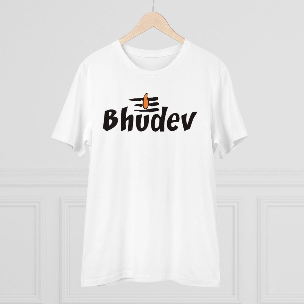 HamariDookan Men's PC Cotton Bhudev Printed T Shirt (Color: White, Thread Count: 180GSM)