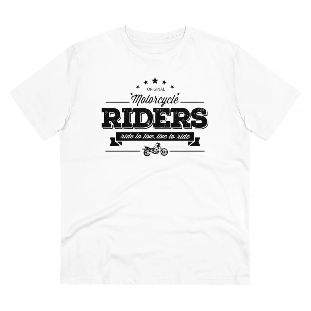 HamariDookan Men's PC Cotton Bike Ride Design Printed T Shirt (Color: White, Thread Count: 180GSM)