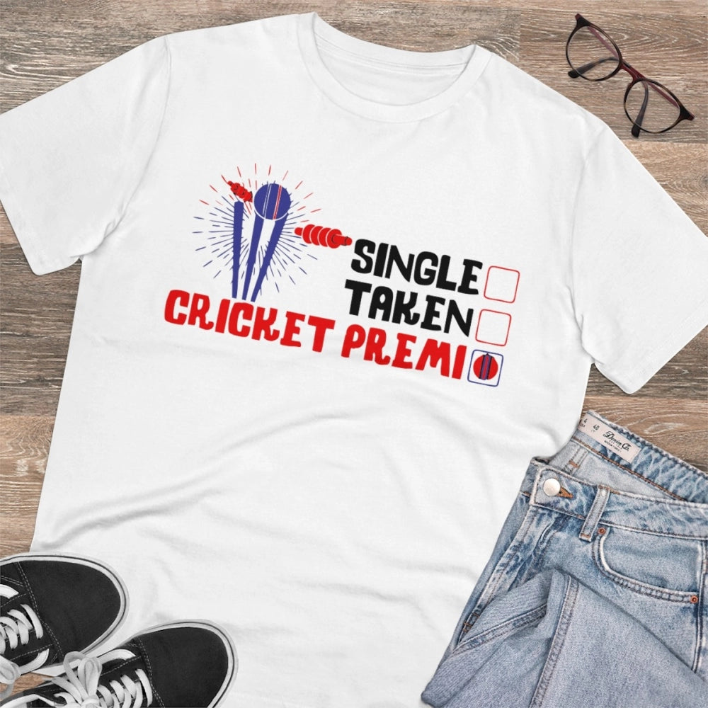 HamariDookan Men's PC Cotton Cricket Design Printed T Shirt (Color: White, Thread Count: 180GSM)