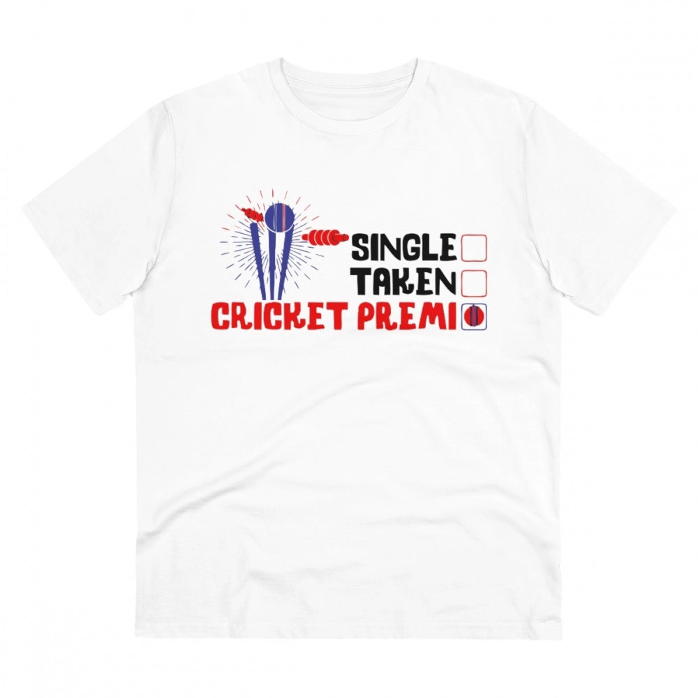 HamariDookan Men's PC Cotton Cricket Design Printed T Shirt (Color: White, Thread Count: 180GSM)
