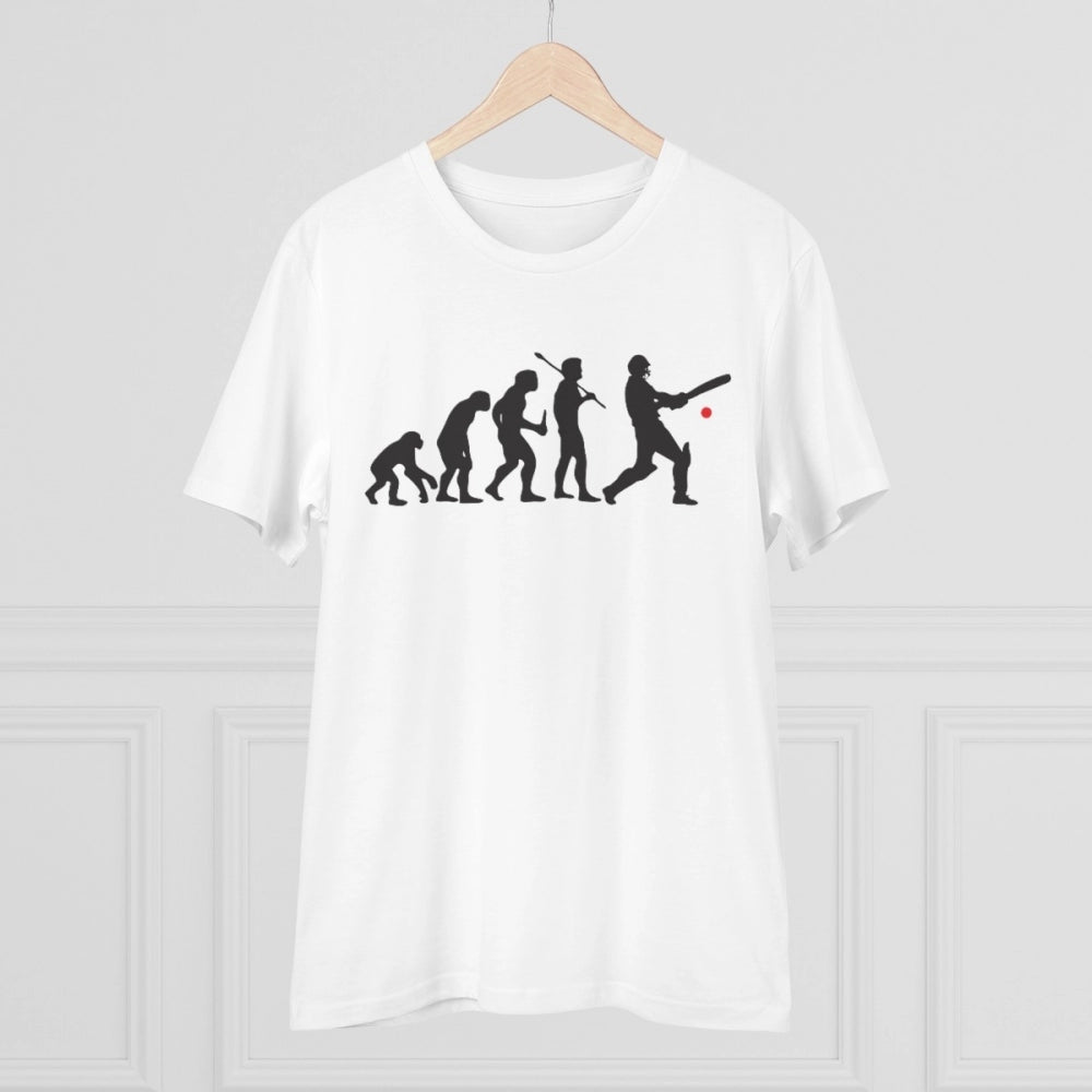HamariDookan Men's PC Cotton Cricket Design Printed T Shirt (Color: White, Thread Count: 180GSM)