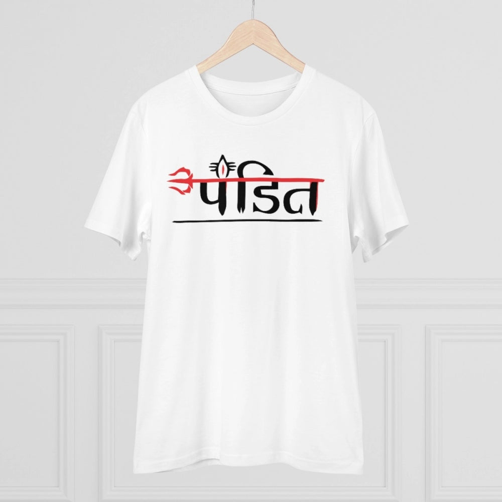 HamariDookan Men's PC Cotton Pandit Printed T Shirt (Color: White, Thread Count: 180GSM)