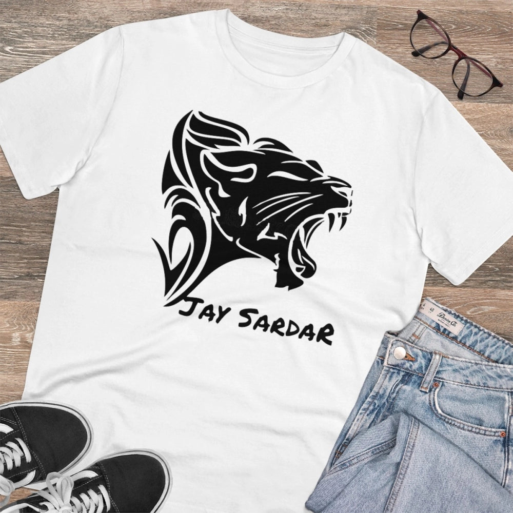 HamariDookan Men's PC Cotton Jay Sardar Printed T Shirt (Color: White, Thread Count: 180GSM)