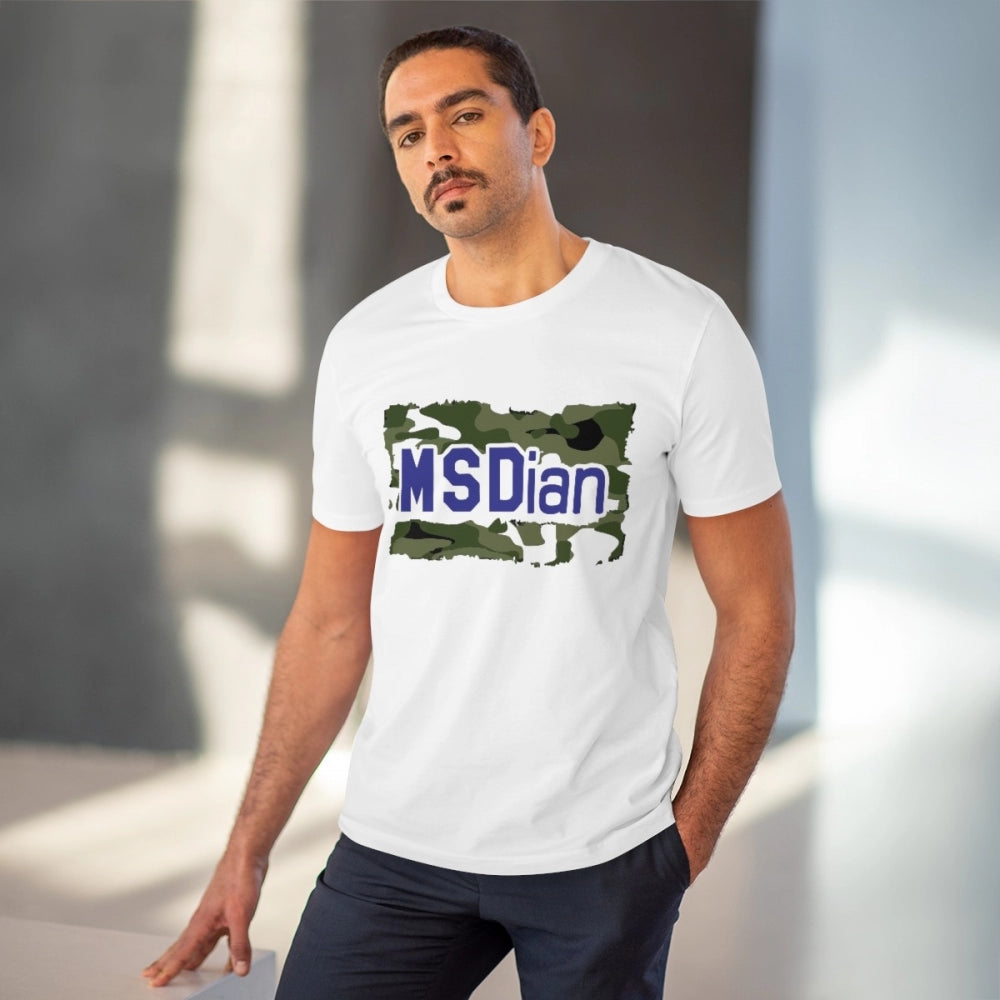 HamariDookan Men's PC Cotton Cricket Design Printed T Shirt (Color: White, Thread Count: 180GSM)