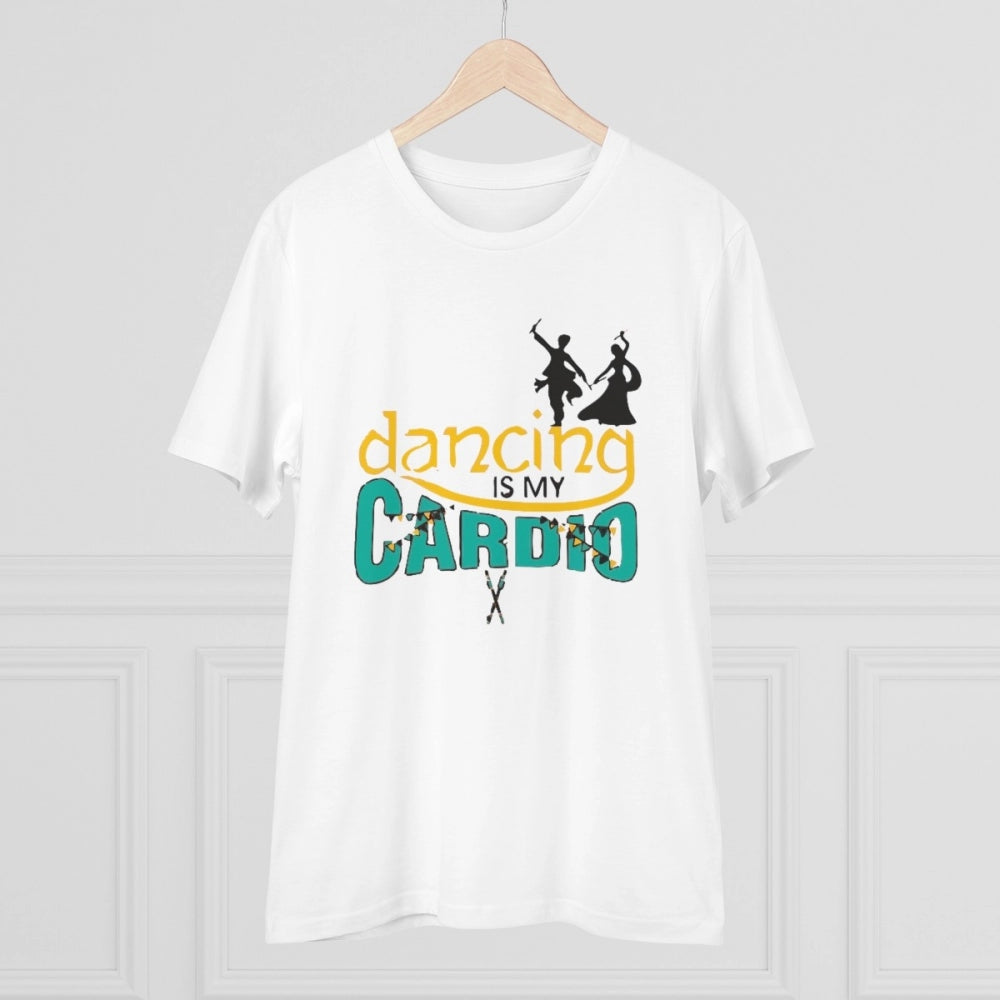 HamariDookan Men's PC Cotton Dancing Is My Cardio Printed T Shirt (Color: White, Thread Count: 180GSM)