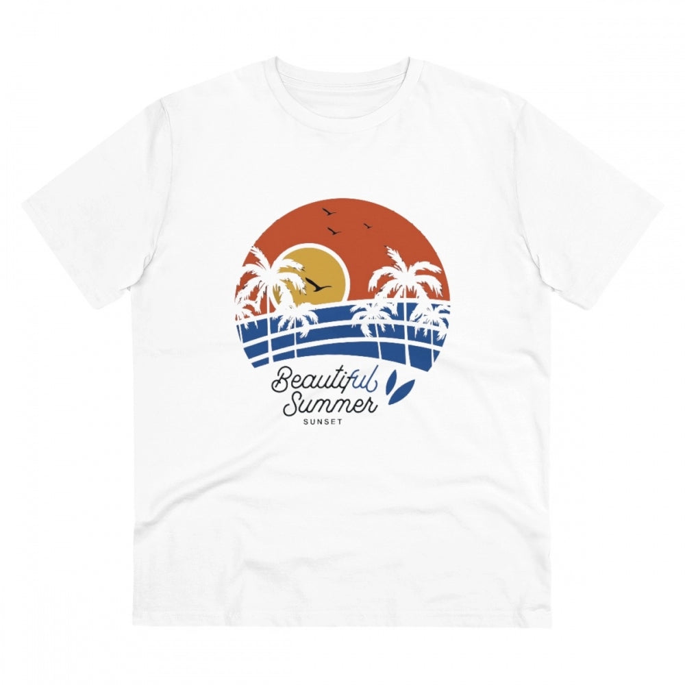 HamariDookan Men's PC Cotton Beautiful Summer Printed T Shirt (Color: White, Thread Count: 180GSM)
