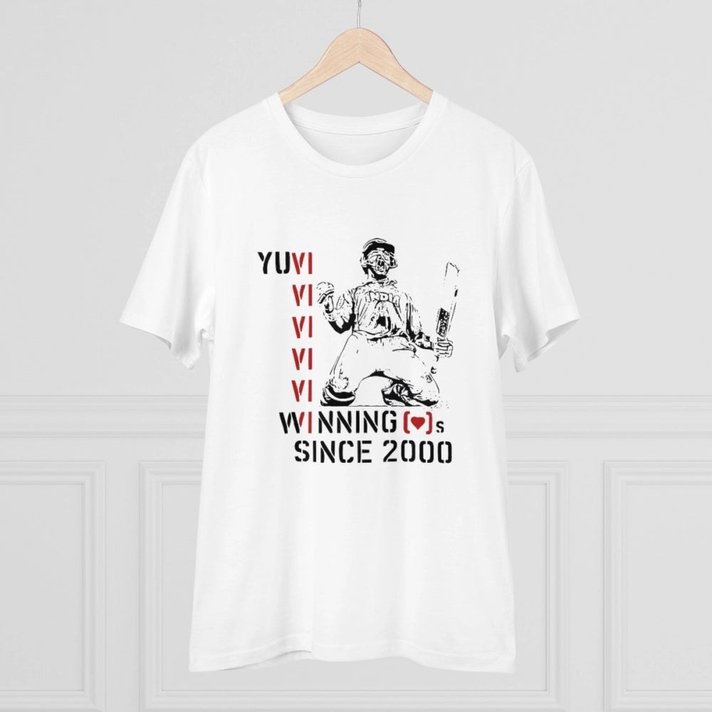 HamariDookan Men's PC Cotton Cricket Design Printed T Shirt (Color: White, Thread Count: 180GSM)