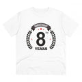 HamariDookan Men's PC Cotton 8th Anniversary Printed T Shirt (Color: White, Thread Count: 180GSM)