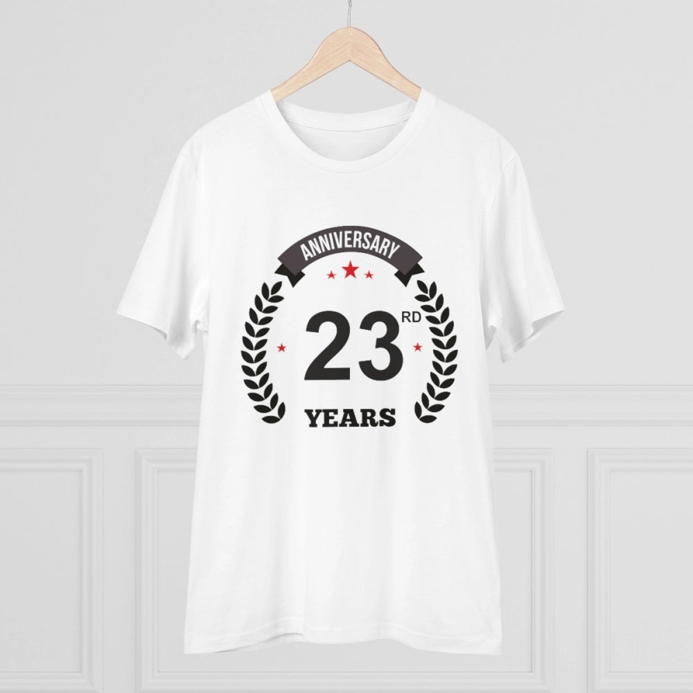 HamariDookan Men's PC Cotton 23rd Anniversary Printed T Shirt (Color: White, Thread Count: 180GSM)