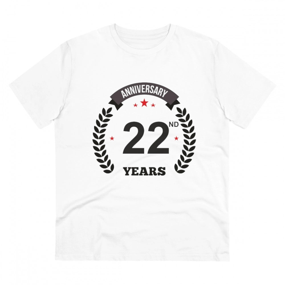 HamariDookan Men's PC Cotton 22nd Anniversary Printed T Shirt (Color: White, Thread Count: 180GSM)