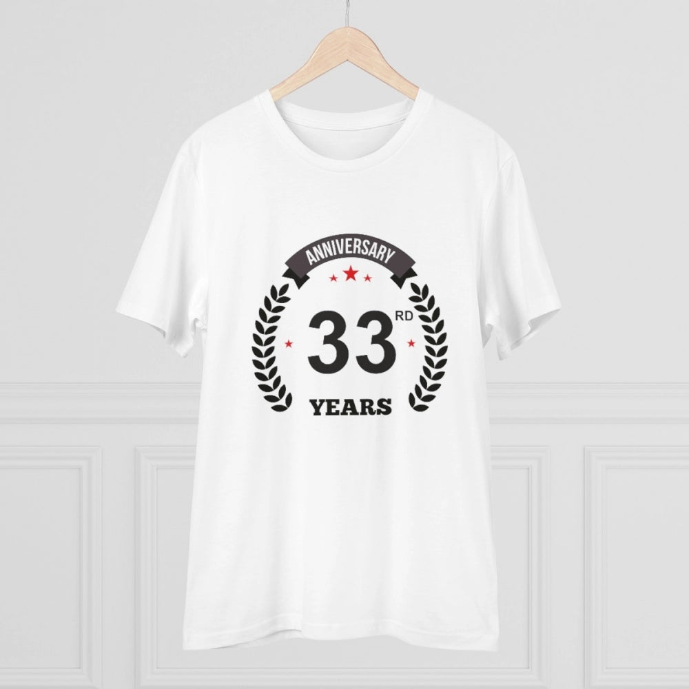 HamariDookan Men's PC Cotton 33rd Anniversary Printed T Shirt (Color: White, Thread Count: 180GSM)