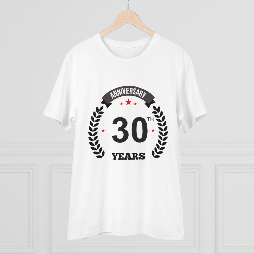 HamariDookan Men's PC Cotton 30th Anniversary Printed T Shirt (Color: White, Thread Count: 180GSM)